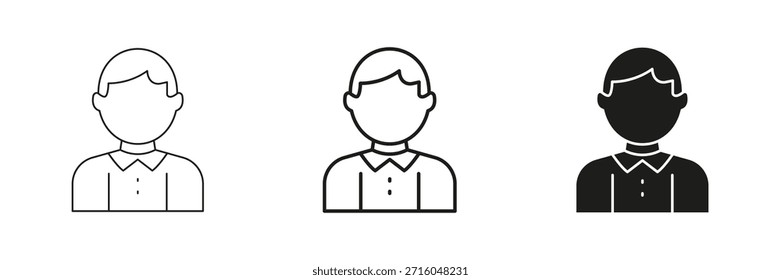 Male Avatar Profile Line And Solid Icon Set. User Identification, Social Media Profile, And Online Presence Outline And Silhouette Symbol Collection. Isolated Vector Illustration.
