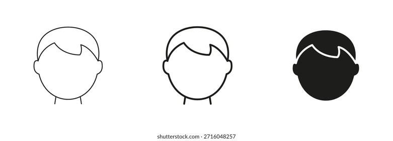 Linha De Perfil De Avatar Masculino E Conjunto De Ícones Sólidos. Identificação Do Usuário, Perfil Das Mídias Sociais, Estrutura De Tópicos De Presença Online E Coleção De Símbolos De Silhueta. Ilustração de vetor isolada.