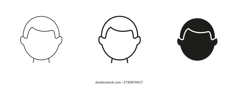 Linha de perfil de avatar masculino e conjunto de ícones sólidos. Identificação do Usuário, Perfil de Mídia Social e Contorno de Presença Online e Coleção de Símbolos de Silhueta. Ilustração vetorial isolada.