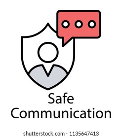 
A male avatar in protection shield with a chat bubble represents secure communication icon concept for various social needs
