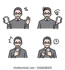 Male avatar set with smartphone
