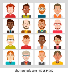Male avatar set. Vector illustration. Hair and glasses are isolated and interchangeables.