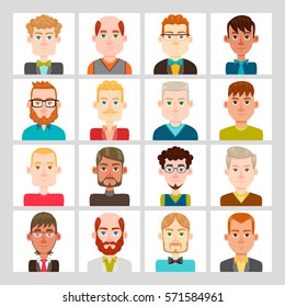 Male avatar set. Vector illustration. Hair and glasses are isolated and interchangeables.