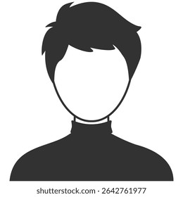 Male Avatar Silhouette. Anonymous Profile Icon of Diverse People. Black and White Vector on Transparent Background
