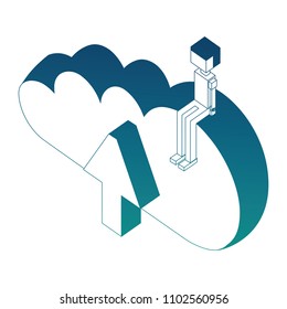 male avatar sitting on cloud computing isometric