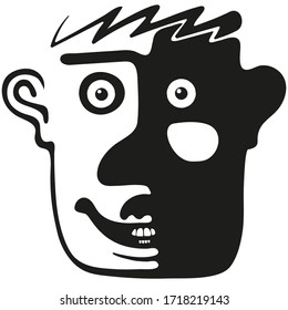 Male avatar for social networks. Black and white cartoon.