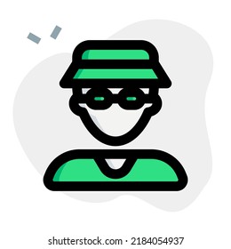 Male avatar wearing bucket hat and spectacles