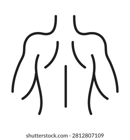 Male Back Line Icon Vector – Human Back Body Part Outline Symbol, Editable Stroke Anatomy Illustration.eps
