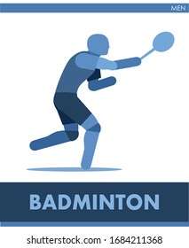 Male badminton icon vector. A man with racket. Pictogram, symbol. Men or girls sports. International men's sport. Image is one of a series. Isolated, white background.