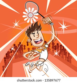 Male Badminton Player Performing A Vertical Jumping Smash