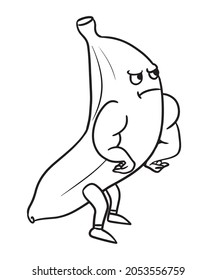 Male banana pose intimidating. Fruit character with strong muscles with angry face. vector illustration