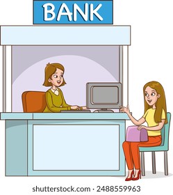 Male banker working with a female client. Manager advising a client. Flat vector illustration.