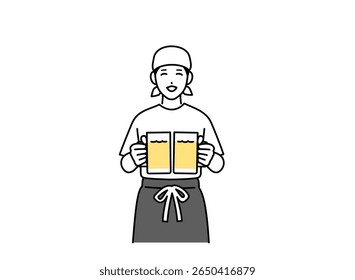 A male bar attendant holding beer in both hands