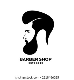 Male barber shop logo design with stylish hair and thick beard