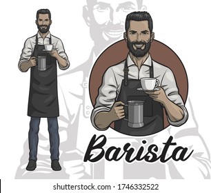 A Male Barista with a Cup of Coffee, Vector EPS 10