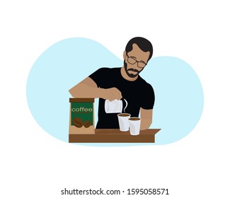 Male barista making coffee.  Barista Pouring Coffee Illustration