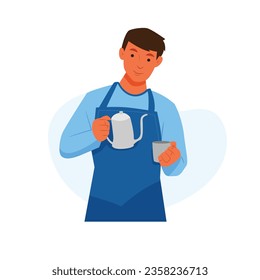Male barista making coffee wearing long sleeves