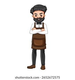 Male barista wearing apron vector