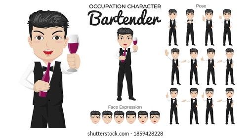 Male Bartender Character Set with Variety of Pose and Face Expression