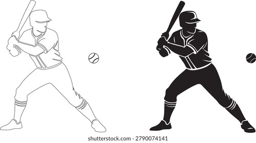 Male baseball player hitting silhouette vector	
