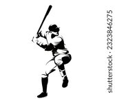 Male baseball player silhouettes on white background isolated. Silhouette of a male baseball player hitting the ball vector illustration