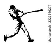 Male baseball player silhouettes on white background isolated. Silhouette of a male baseball player hitting the ball vector illustration