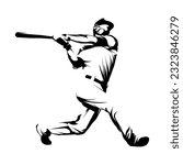 Male baseball player silhouettes on white background isolated. Silhouette of a male baseball player hitting the ball vector illustration