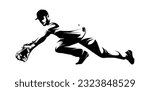 Male baseball player silhouettes on white background isolated. Silhouette of a male baseball player catching the ball vector illustration