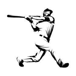 Male Baseball Player Silhouettes On White Background Isolated. Silhouette Of A Male Baseball Player Hitting The Ball Vector Illustration