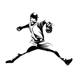 Male Baseball Player Silhouettes On White Background Isolated. Silhouette Of A Male Baseball Player Throwing The Ball Vector Illustration