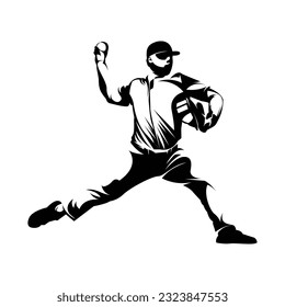 Male baseball player silhouettes on white background isolated. Silhouette of a male baseball player throwing the ball vector illustration