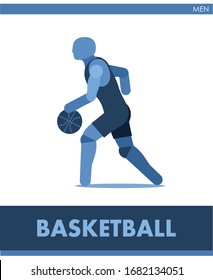 Male basketball icon vector. A man is playing basketball. Pictogram, symbol. Men or boys sports. International men's sport. Image is one of a series. Isolated, white background.