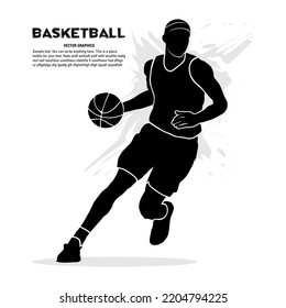 Male basketball player running and dribbling. Vector illustration