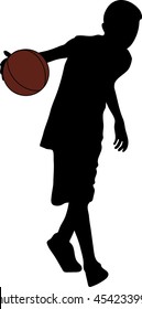 Male basketball player silhouette with color ball on white background