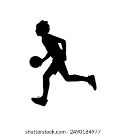 Male Basketball Player Silhouette Icon. Basketball Athlete Run Dribble with the Ball. Sport Shadow Isolated on White Background Illustration Vector EPS 10
