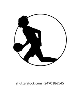 Male Basketball Player Silhouette Icon. Basketball Athlete Run Dribble with the Ball. Olympic Game Sport Shadow Isolated on White Background Illustration Vector EPS 10