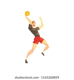 Male basketball player, sportsman character playing with ball, active sport lifestyle vector Illustration on a white background