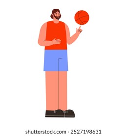 Male Basketball Player vector flat illustration. Man in sport uniform holding ball.