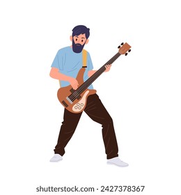 Male bass guitarist rock band cartoon character playing electric guitar musical instrument