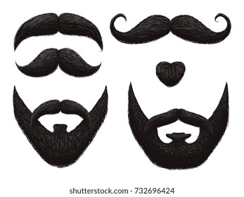 Male beards and mustache isolated on white background - barbershop templates. Vector illustration