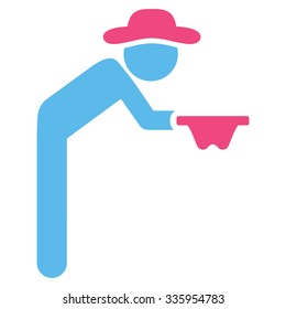 Male Beggar vector icon. Style is bicolor flat symbol, pink and blue colors, rounded angles, white background.