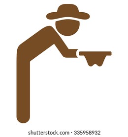 Male Beggar vector icon. Style is flat symbol, brown color, rounded angles, white background.