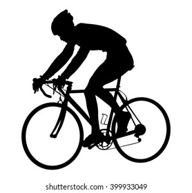 A male bicyclist riding a bicycle isolated against white background silhouette vector illustration. Sportsman in race. Giro, tour, competition. Man riding bicycle. Boy on bike. Biker outdoor race.