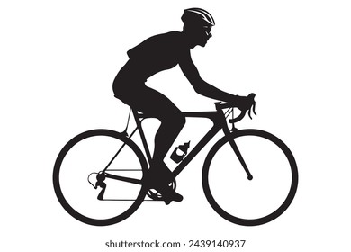 Male bicyclist riding a bicycle vector silhouette isolated on white background