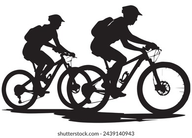 Male bicyclist riding a bicycle vector silhouette isolated on white background