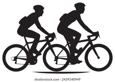 Male bicyclist riding a bicycle vector silhouette isolated on white background