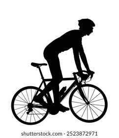 Ciclista masculino andando bicicleta vetor silhueta ilustração isolado no fundo. Esportista na corrida. Giro, tour, competição. Homem anda de bicicleta de pé. Garoto de bicicleta com capacete. Corrida de motociclista.