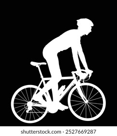 Ciclista masculino andando bicicleta vetor silhueta ilustração isolado no fundo. Esportista na corrida. Giro, tour, competição. Homem anda de bicicleta de pé. Garoto de bicicleta com capacete. Corrida de motociclista.