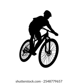 Male bicyclist riding a bicycle vector silhouette isolated on white background