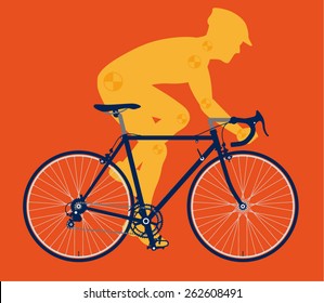 A male bicyclist riding a racing bicycle vector illustration